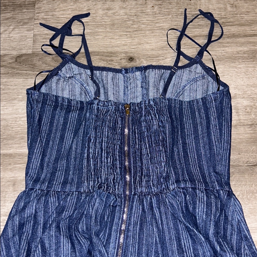 Moon River Strap Bow Detail Denim Midi Dress - Picture 12 of 15